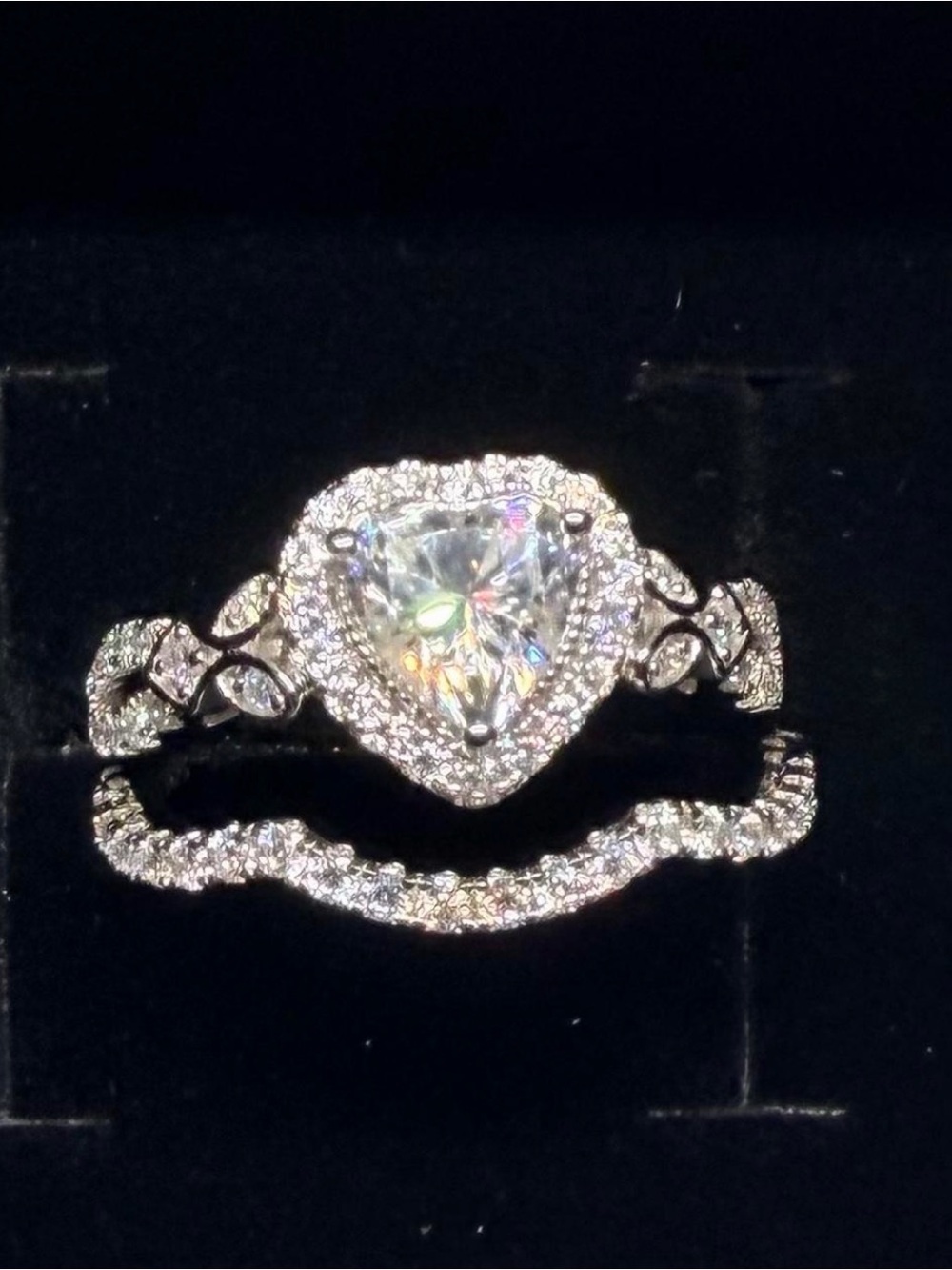 Heart-Shaped Moissanite Bridal Ring Set with Matching Band Size 6.5